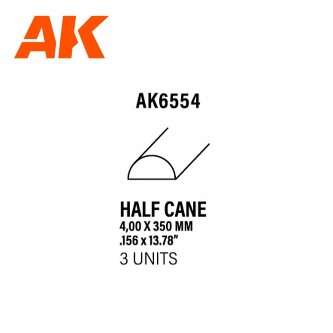 Main Image Half cane 4.00 x 350mm - STYRENE STRIP