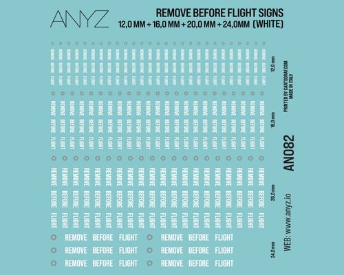 ANYZ Remove before flight signs 12,0 mm + 16,0 mm + 20,0 mm + 24,0mm (WHITE)