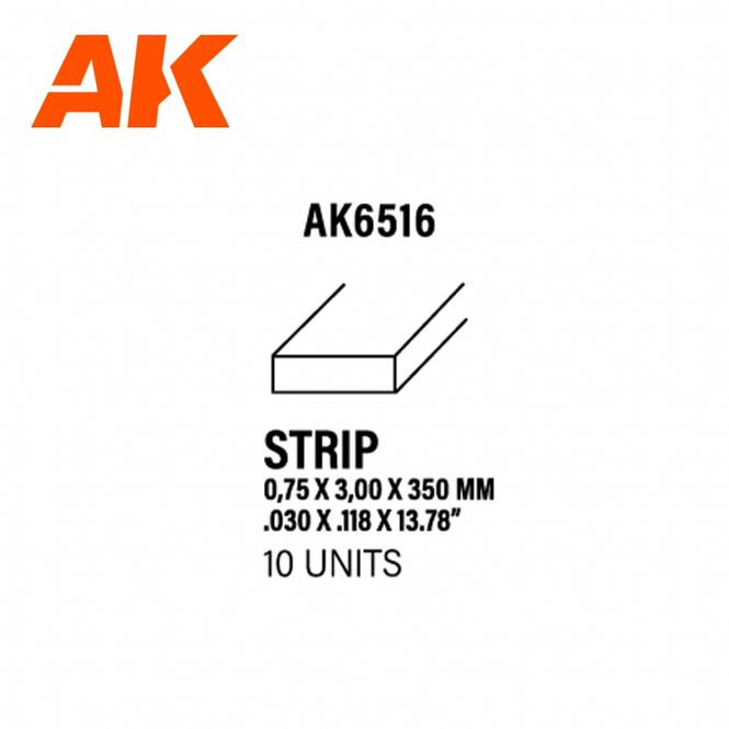Main Image Strips 0.75 x 3.00 x 350mm - STYRENE STRIP