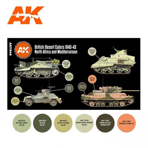 AK-Interactive AK 11646 BRITISH DESERT COLORS NORTH AFRICA AND MEDITERRANEAN 1940-43 SET
