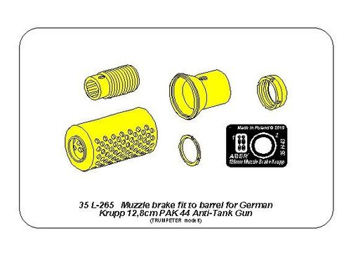 Muzzle brake fit to barrel for Krupp 12,8cm PAK 44 Anti-Tank Gun (Trumpeter)