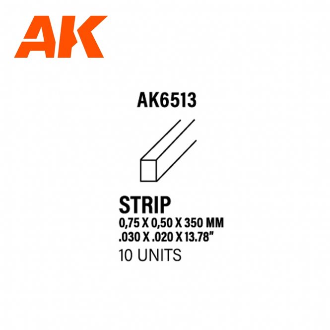Main Image Strips 0.75 x 0.50 x 350mm - STYRENE STRIP