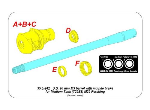 U.S 90 mm M3 barrel  with muzzle brake for T26E3 , Pershing