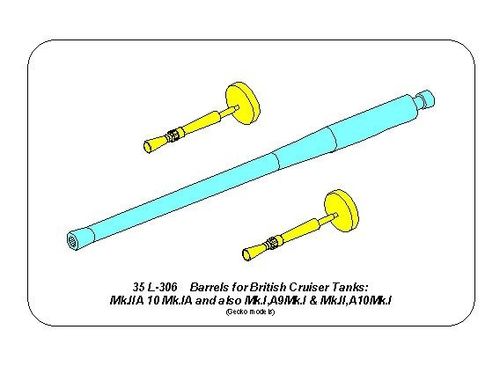 Barrels for British Cruiser Tanks Mk.IIA, A10 Mk.IA and also Mk.I A9; 40mm 2pdr. +  2pcs. Besa MG