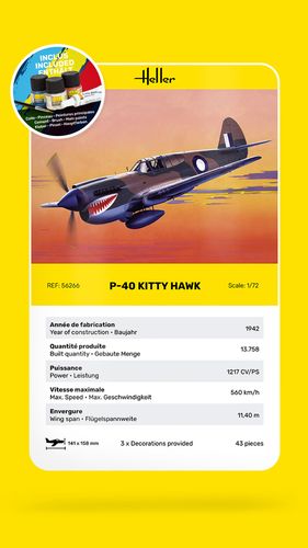 Heller 1:72 - P-40 Kitty Hawk - Starter Kit 56266 