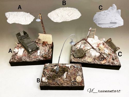 RT-Diorama 35127 Rubble and Debris Pile Set (3 pieces) (1:35)