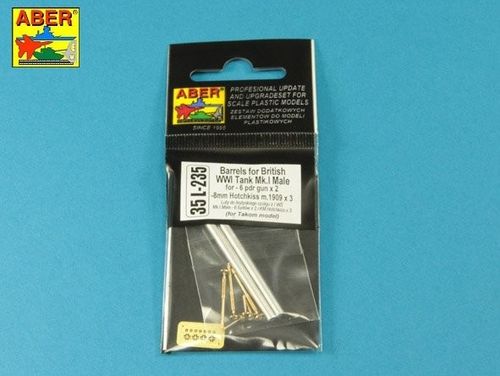 Barrels for British WWI Tank Mk.I Male - 6 pdr.  gun x 2 & 8mm Hotchkiss m.1909 x 3