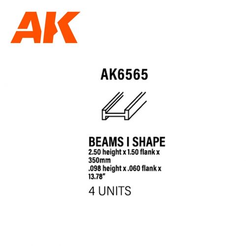 BEAMS I SHAPE 2.5 x 1.5 x 350mm x 4 units STYRENE